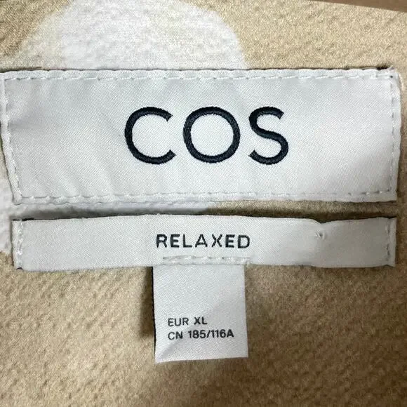 NWOT COS Shirt EU XL Relaxed-Fit Dot-Print Crinkle Pocket Button-Up Beige Cotton